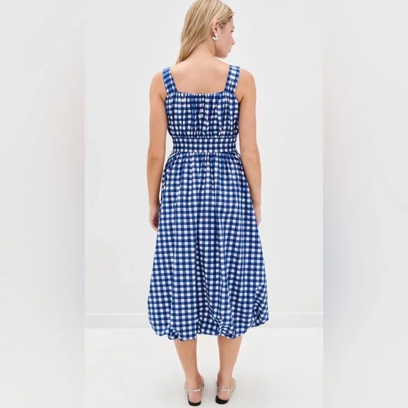 DARLING! NWT Tuckernuck Sea New York Cobalt Gingham Bubble Spring Dress Sz L - Picture 3 of 6